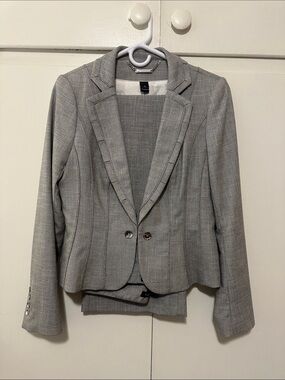 White House Black Market Gray Pinstripe Two-Button Blazer